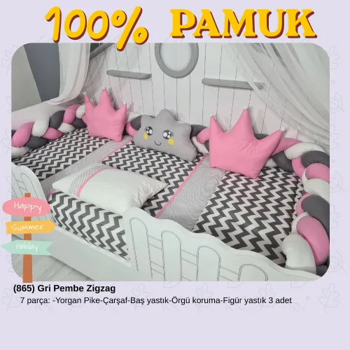 Gri Pembe Zigzag Örgülü Uyku Seti
